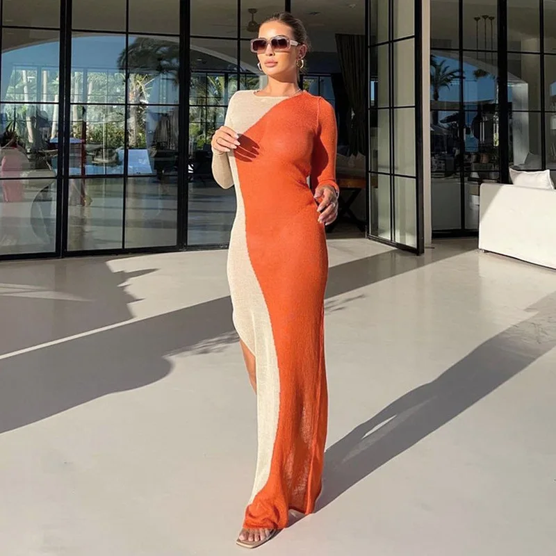 Girls Fall Cothing Sexy Temperament Knitted Personality Patchwork Color Long Sleeve Prom Dress
Girls Fall Cothing Sexy Temperament Knitted Personality Patchwork Color Long Sleeve Prom Dress