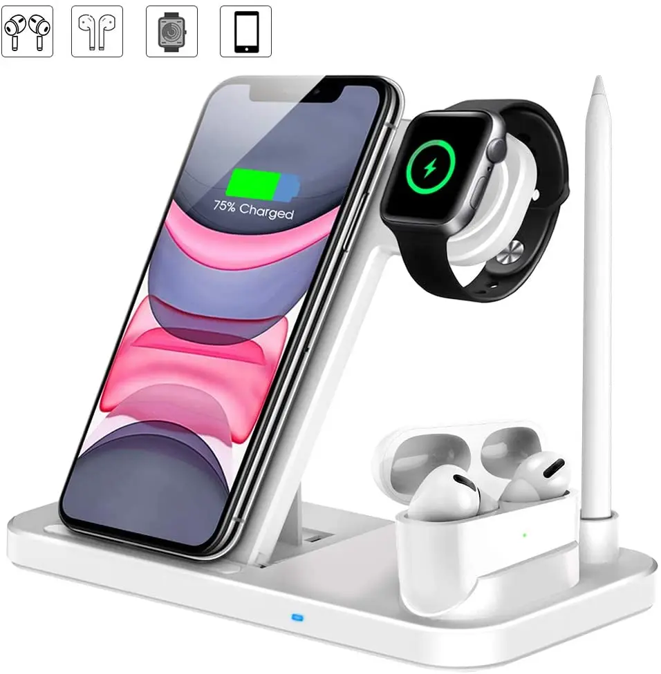 TurnMax 10W 4 In 1 Qi Wireless Fast Charger Quick Charging Charger Stand For Phone Watch Pen, Black, white
TurnMax 10W 4 In 1 Qi Wireless Fast Charger Quick Charging Charger Stand For Phone Watch Pen, Black, white