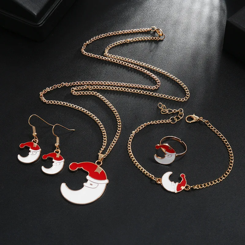Aug jewelry hot selling wholesale Christmas jewelry cute cartoon moon alloy dripping ring earrings bracelet necklace ladies set
Aug jewelry hot selling wholesale Christmas jewelry cute cartoon moon alloy dripping ring earrings bracelet necklace ladies set