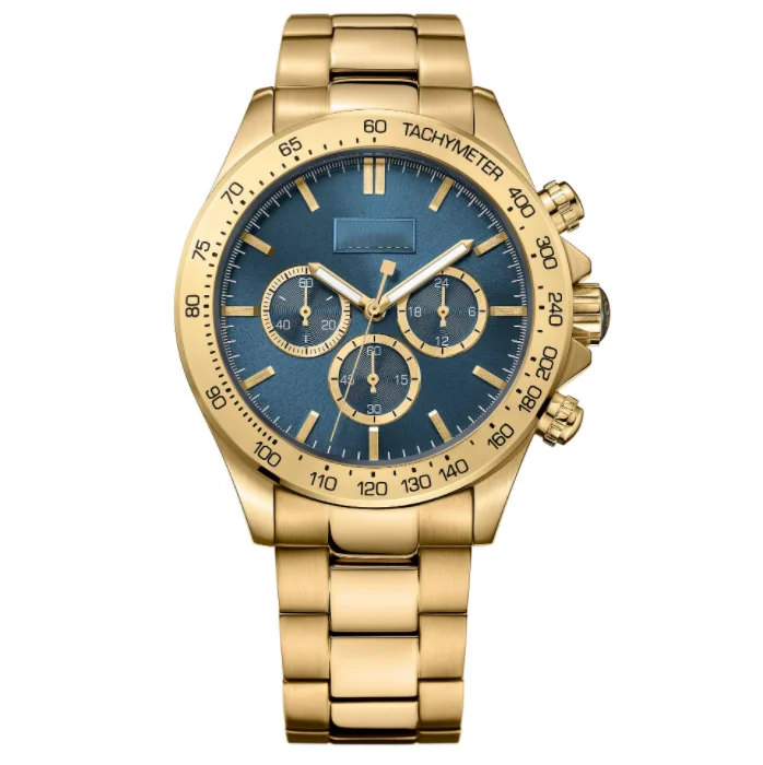 Hot Selling Drop Shipping Wholesale Gold Tone Blue Dial Chronograph Quartz Men Watch
Hot Selling Drop Shipping Wholesale Gold Tone Blue Dial Chronograph Quartz Men Watch