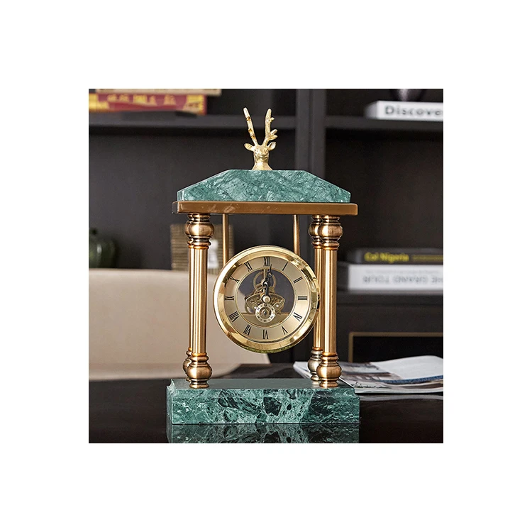 European style clock table decoration light luxury deer head antique marble clock, Green marble
European style clock table decoration light luxury deer head antique marble clock, Green marble