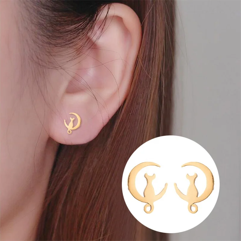 Sweet Temperament Moon Cat Earrings Stainless Steel Women's Cute Little Animal Cat Earrings, White, gold, black,rose gold
Sweet Temperament Moon Cat Earrings Stainless Steel Women's Cute Little Animal Cat Earrings, White, gold, black,rose gold