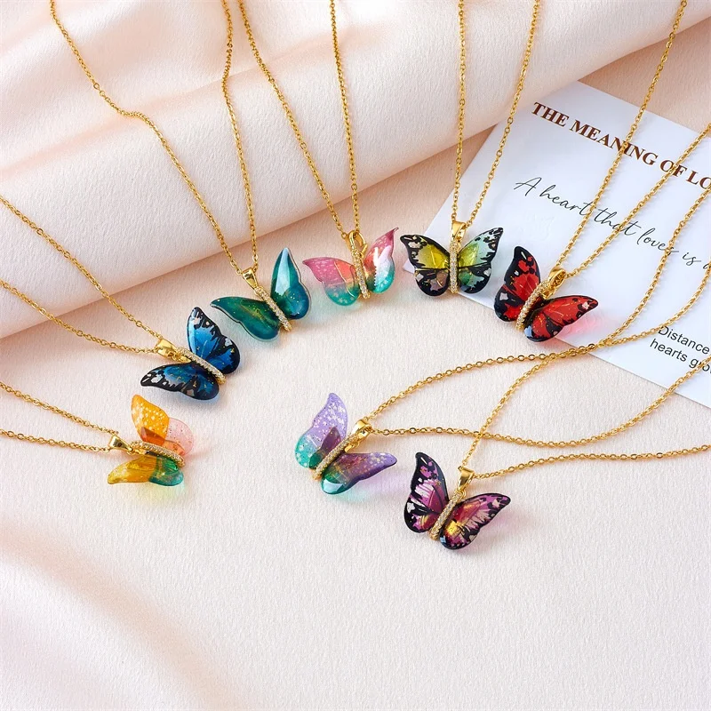 Hot Sale 18K Gold Plated Colorful Butterfly Necklace Colorful Resin Cubic Zirconia Butterfly Clavicle Chain Necklace
Hot Sale 18K Gold Plated Colorful Butterfly Necklace Colorful Resin Cubic Zirconia Butterfly Clavicle Chain Necklace