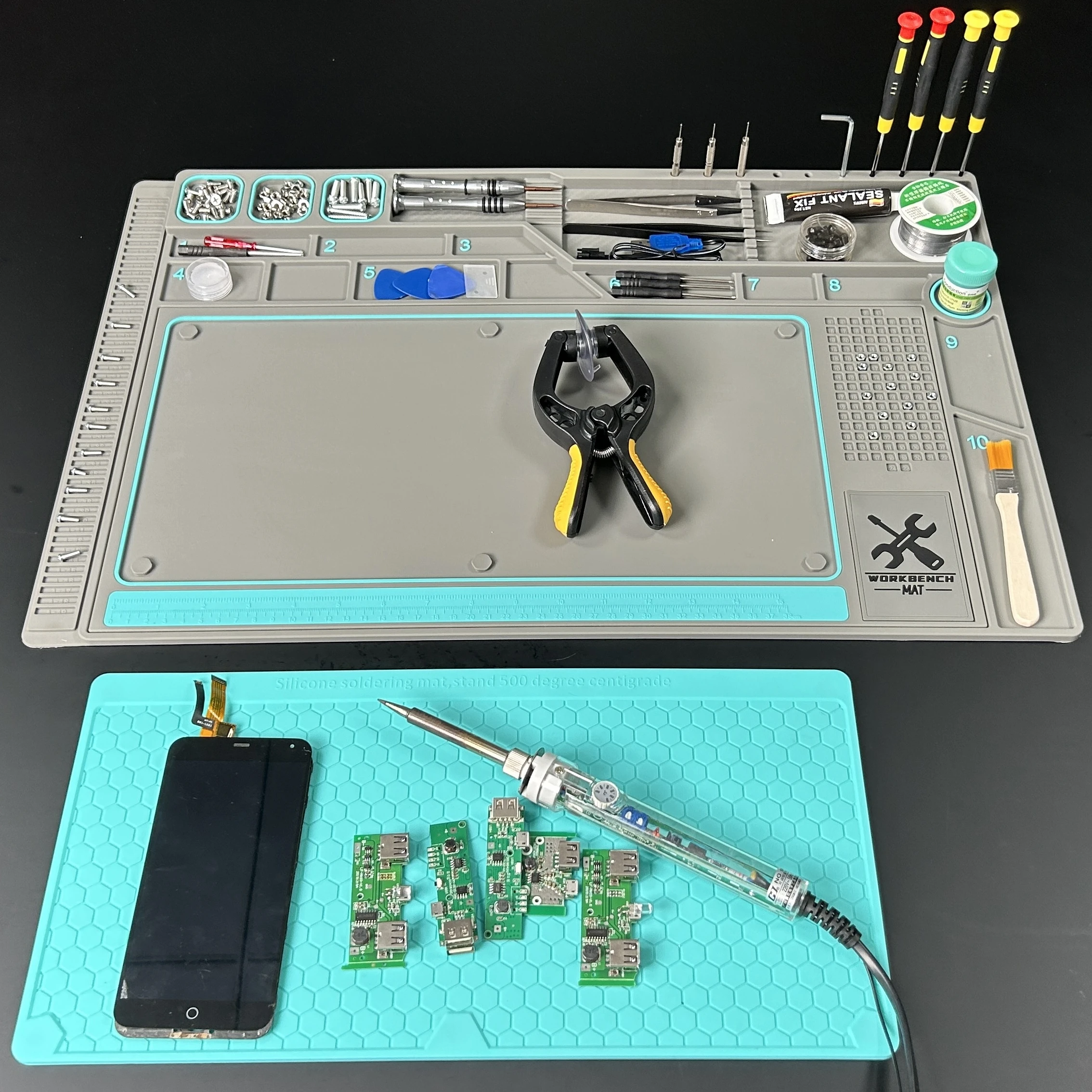 2023 Hot Sell Multi-function Divided Area Mobile Phone Repair Mat Counter Work Custom Silicone Mat
2023 Hot Sell Multi-function Divided Area Mobile Phone Repair Mat Counter Work Custom Silicone Mat
