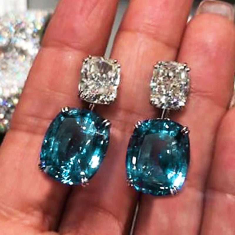 CAOSHI Hot Sell Cubic Zirconia Peacock Blue Crystal Stud Earrings Silver Color Cushion Cut Zircon Drop Earrings Women
CAOSHI Hot Sell Cubic Zirconia Peacock Blue Crystal Stud Earrings Silver Color Cushion Cut Zircon Drop Earrings Women