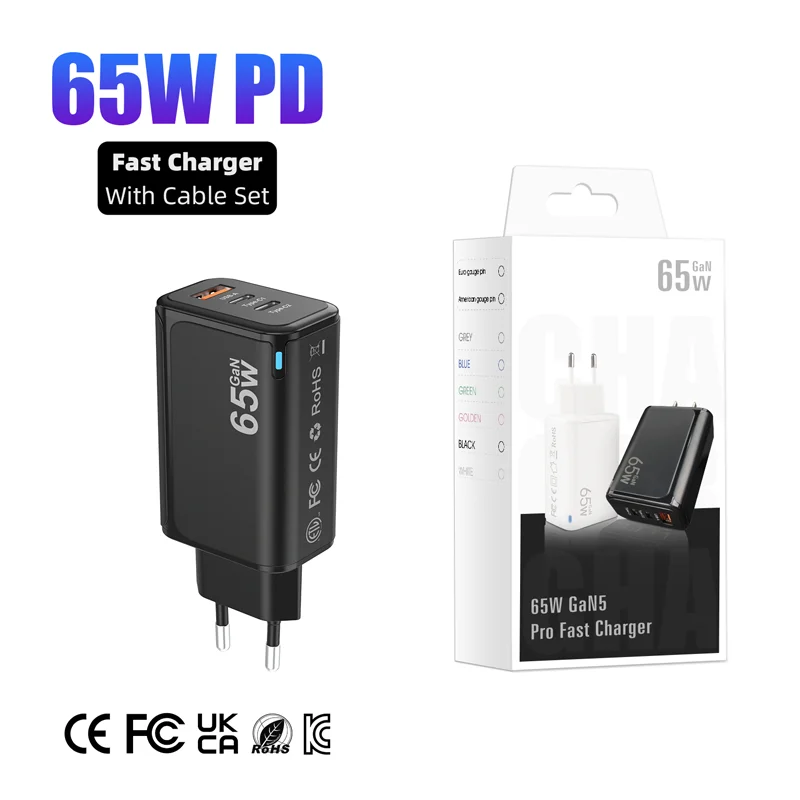 Portable Travel 65W Gan Super Fast Charging Adaptor Dual Port Type C And Usb Charger
Portable Travel 65W Gan Super Fast Charging Adaptor Dual Port Type C And Usb Charger