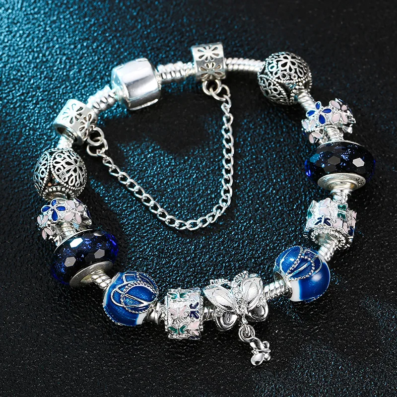 Elegant Blue Crystal Big Hole Beads Oil Drip Flower Bracelets S925 Plated Butterfly Charm Bracelets For Women Fashion Jewelry
Elegant Blue Crystal Big Hole Beads Oil Drip Flower Bracelets S925 Plated Butterfly Charm Bracelets For Women Fashion Jewelry