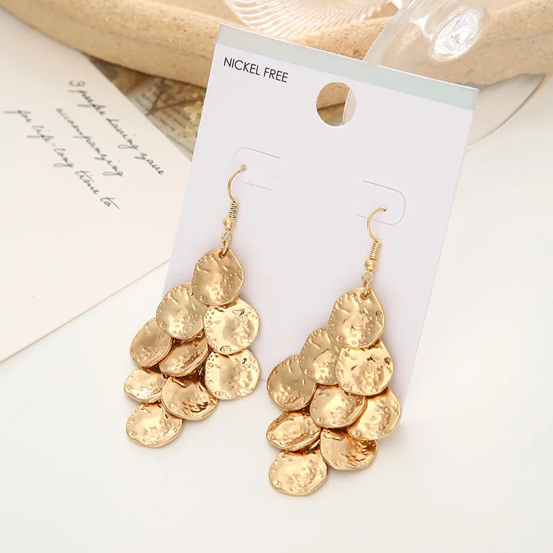 Cross border Earrings DIY Jewelry Round Plate Beat Gold Plated Long Exquisite and Simple stud Earrings for Women
Cross border Earrings DIY Jewelry Round Plate Beat Gold Plated Long Exquisite and Simple stud Earrings for Women