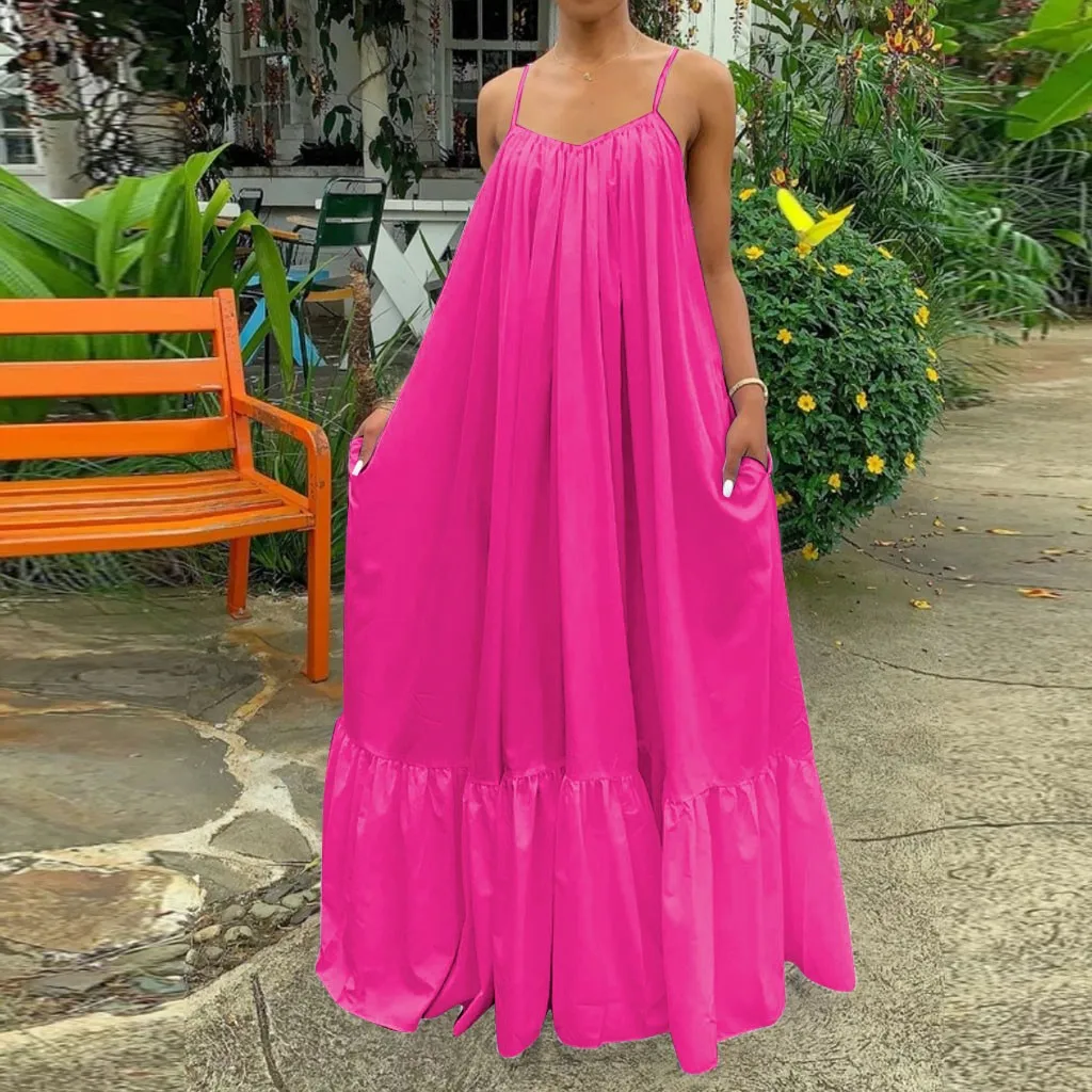 Oversized Fashion Casual Solid Maxi Dresses Women Camisole Strap Dress Pocket Loose Backless Big Swing Solid Floor-length Robe, Picture color
Oversized Fashion Casual Solid Maxi Dresses Women Camisole Strap Dress Pocket Loose Backless Big Swing Solid Floor-length Robe, Picture color