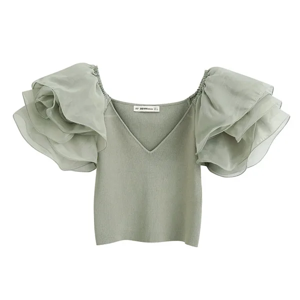 MY402 New Ladies V Neck Sweet Organza Puff Sleeve Short Sleeve Knitwear Sweater Women Slim Crop Tops
MY402 New Ladies V Neck Sweet Organza Puff Sleeve Short Sleeve Knitwear Sweater Women Slim Crop Tops