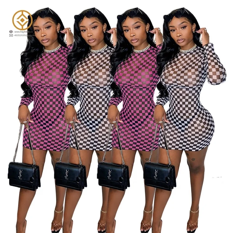 2021 Fashion One-step Skirt Autumn Ladies See-through Checkered Mesh Long Sleeve Dress
2021 Fashion One-step Skirt Autumn Ladies See-through Checkered Mesh Long Sleeve Dress