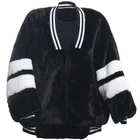 Women Casual Baseball Style Rabbit Faux Fur Coat Black Fake Fur Coat