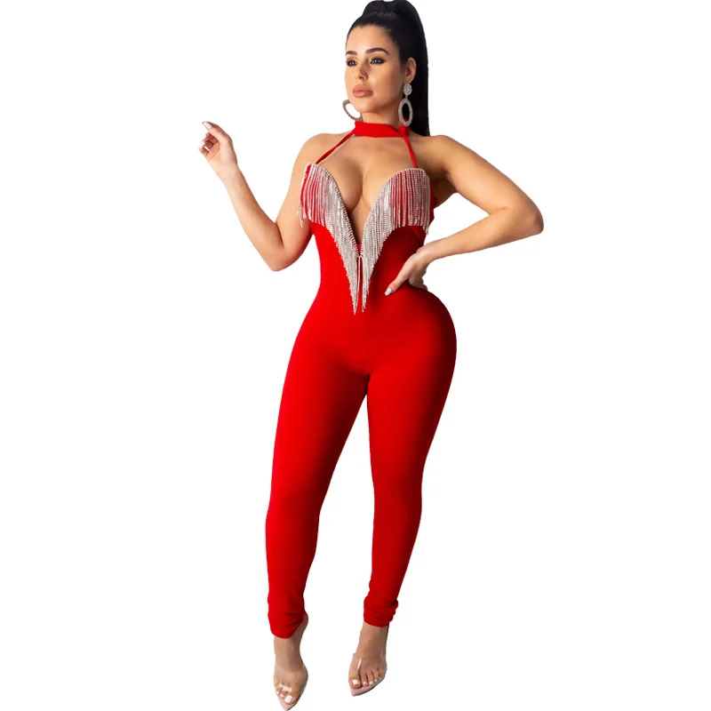 

2020 Sexy Evening Party Women Matching Clothing Sets Plunging Neckline Jumpsuit