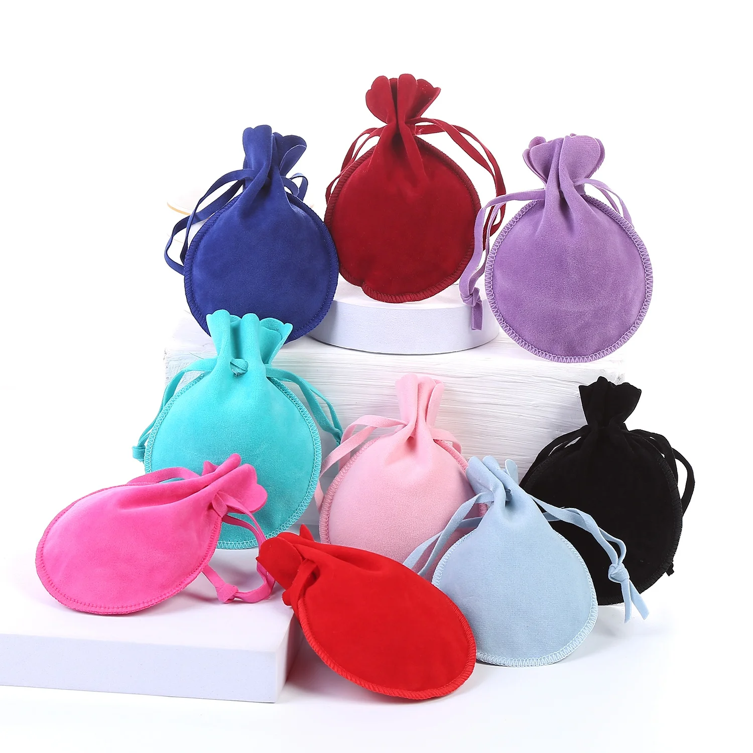 

Custom Velvet Pouches For Jewelry Logo Printed Small Pouches Bags Drawstring 7*9Cm Mini Gift Round Bags