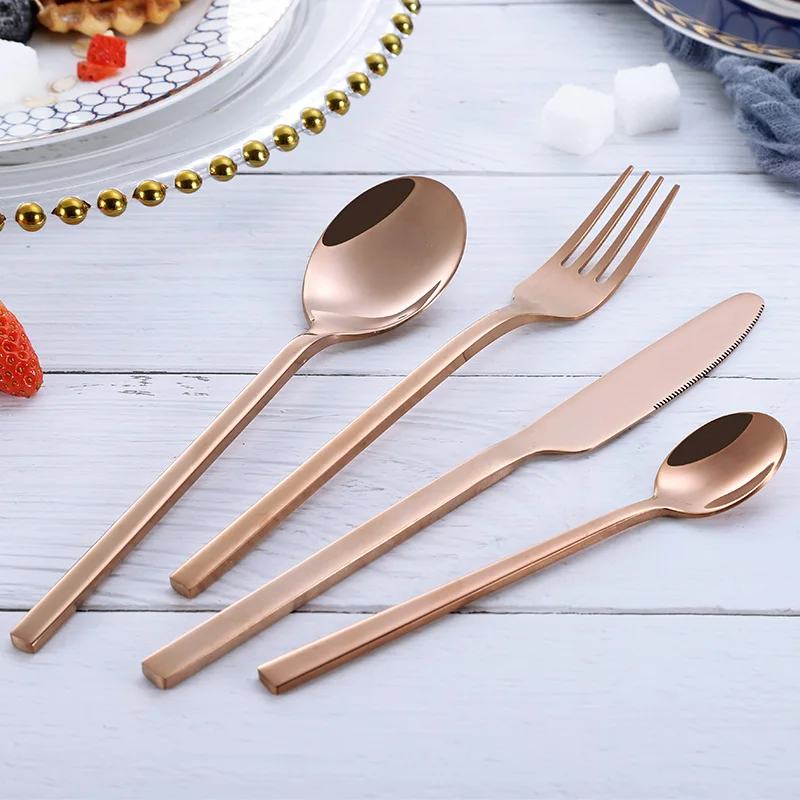 Rose Gold Stainless Steel Flatware Set for Wedding, Square Handle Cutlery Sets, Gold Silverware Set, Silver/gold/rose gold/rainbow/black/blue
Rose Gold Stainless Steel Flatware Set for Wedding, Square Handle Cutlery Sets, Gold Silverware Set, Silver/gold/rose gold/rainbow/black/blue