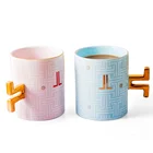 Factory wholesale custom logo ceramic coffee mug with gold creative handle porcelain milk cup