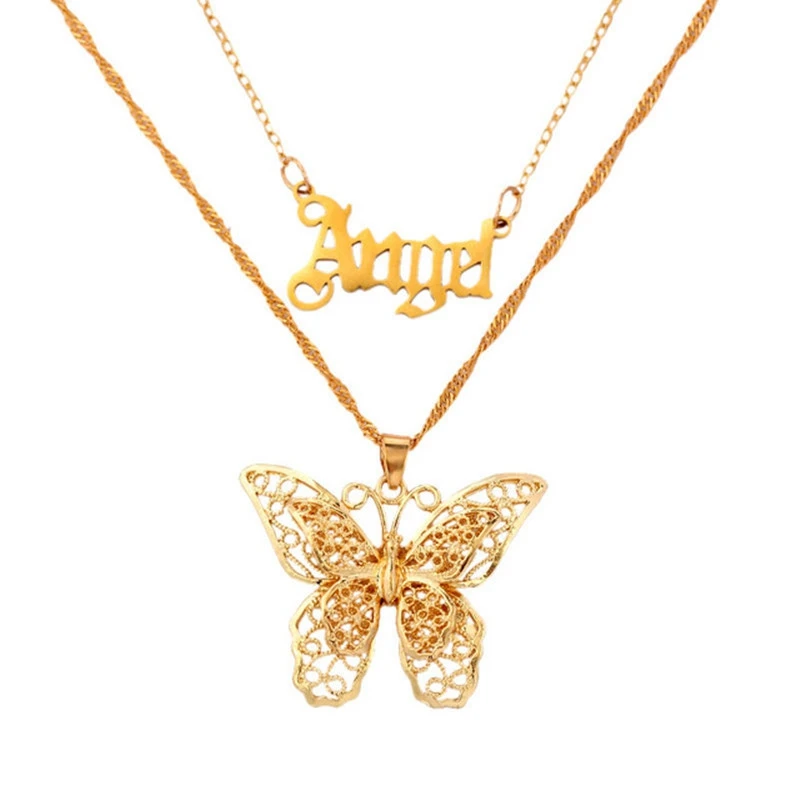 Jewelry Gold Plated Alloy Letters Butterfly Necklace Multi Layer Hollow Butterfly Pendant Necklace, As picture
Jewelry Gold Plated Alloy Letters Butterfly Necklace Multi Layer Hollow Butterfly Pendant Necklace, As picture