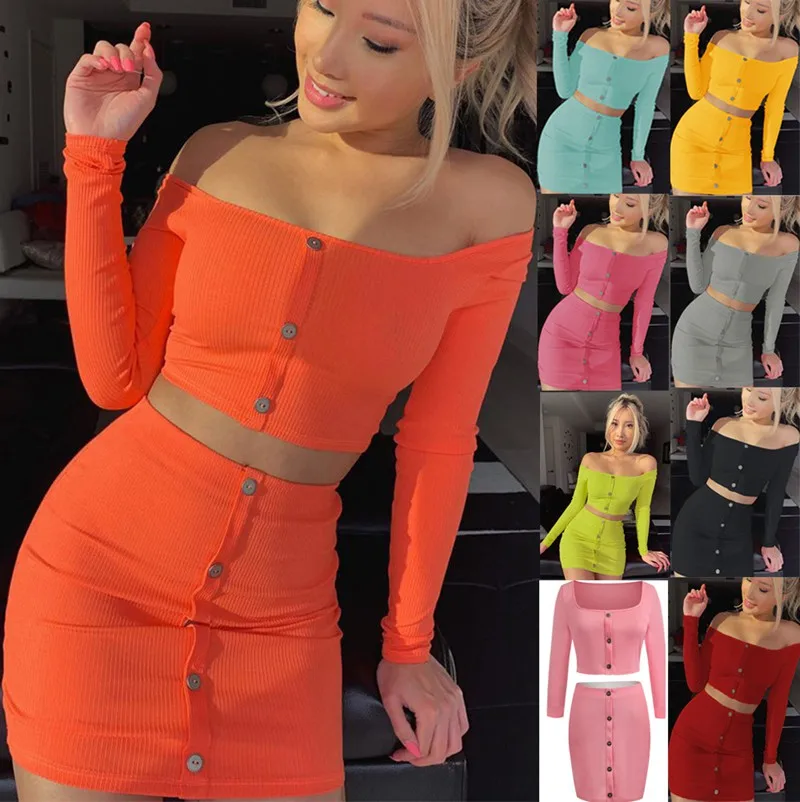 Oufisun 2021 Autumn Winter Sexy Off Shoulder Two Piece Set Solid Button Bodycon Set Women Long Sleeve Tops Skirt Two Piece Sets, Picture
Oufisun 2021 Autumn Winter Sexy Off Shoulder Two Piece Set Solid Button Bodycon Set Women Long Sleeve Tops Skirt Two Piece Sets, Picture