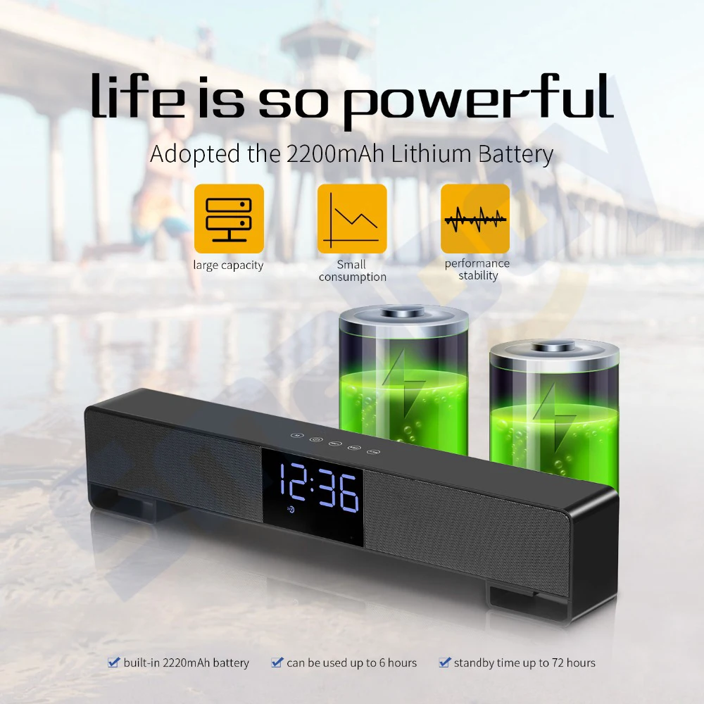 GAS-8010 Wireless Bluetooth Speaker Soundbar TV 10W Portable Mini Sound Box Music Loudspeaker Home theater Alarm AUX Radio FM - ANKUX.COM