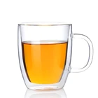 borosilicate double wall glass coffee cup with handle