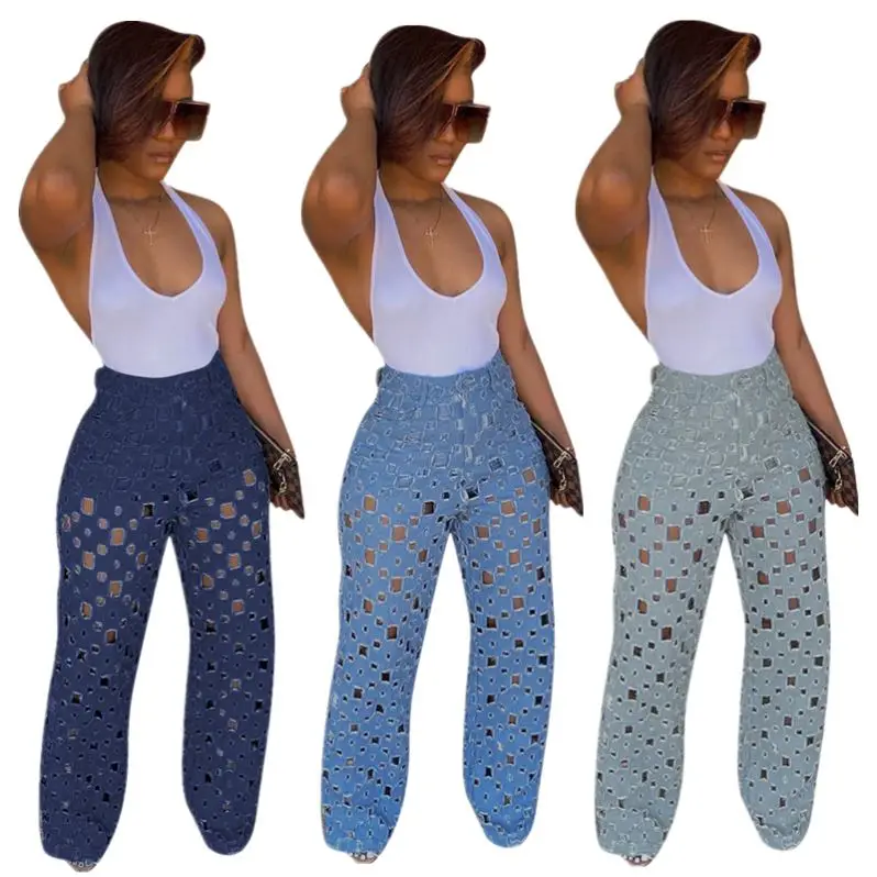 2020 Wholesale Fashion hollow out wide leg flare pant long women jeans, Light blue
2020 Wholesale Fashion hollow out wide leg flare pant long women jeans, Light blue
