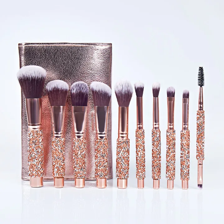 10pcs Rose golden Glitter Handle crystal diamond foundation makeup brush set with PU bag makeup brushes
10pcs Rose golden Glitter Handle crystal diamond foundation makeup brush set with PU bag makeup brushes
