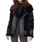 Leather Jacket Custom Winter Outdoor Black Splice Faux Leather Sherpa Women Oversized Puffer Jacket