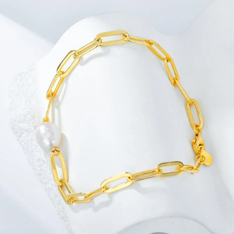 New style gold plated 925 sterling silver paperclip rectangle chain baroque pearl bracelet for women girls
New style gold plated 925 sterling silver paperclip rectangle chain baroque pearl bracelet for women girls