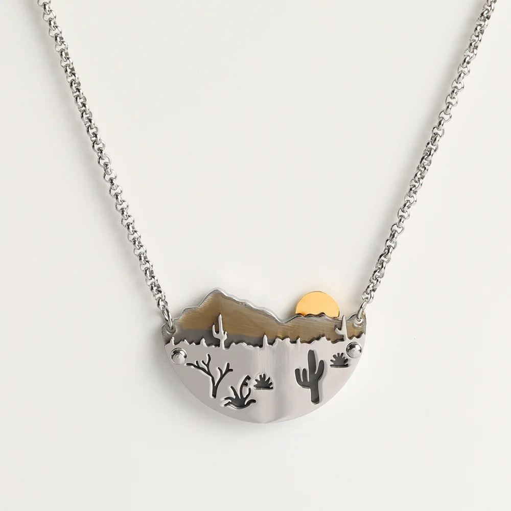 Stainless Steel Landscape Painting Sunset Mountains Pendant Necklace for Women And Men Jewelry
Stainless Steel Landscape Painting Sunset Mountains Pendant Necklace for Women And Men Jewelry