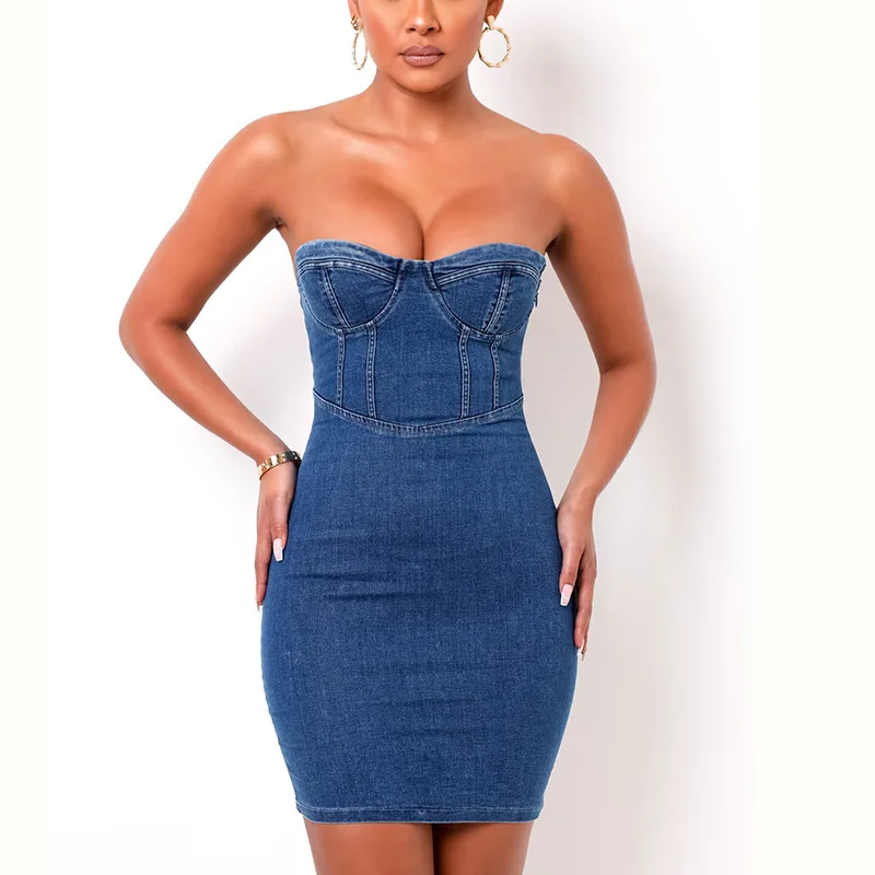 Wholesale Boutique Removable Shoulder Strap Clothing Off Shoulder Sleeveless Blue Elegant Wear Short Denim Dress Ladies
Wholesale Boutique Removable Shoulder Strap Clothing Off Shoulder Sleeveless Blue Elegant Wear Short Denim Dress Ladies