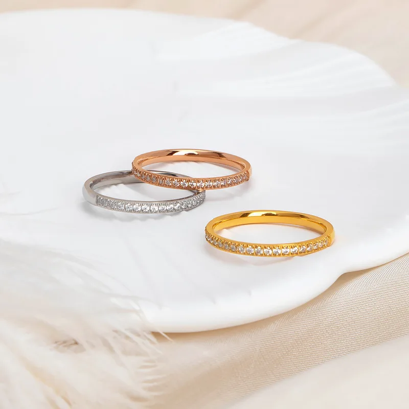 2022 Chic Mirco Paved Cubic Zirconia Stone Thin Band Rings 1.8MM Waterproof Stainless Steel Bling CZ Stacking Rings
2022 Chic Mirco Paved Cubic Zirconia Stone Thin Band Rings 1.8MM Waterproof Stainless Steel Bling CZ Stacking Rings