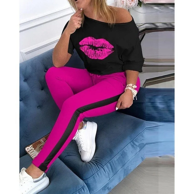Women's Printed Lip Long Sleeve + Trousers Round Collar Suit Tracksuit Women Summer Casual Sets
Women's Printed Lip Long Sleeve + Trousers Round Collar Suit Tracksuit Women Summer Casual Sets
