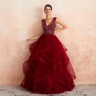 Alibaba China Sleeveless Beaded Luxurious Fluffy Floor-length Long Party Prom Evening Dresses Red