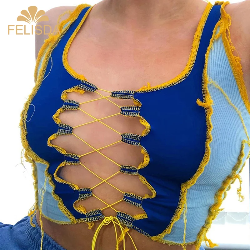 FELISDA Wholesale Fashion Club Party Tank Tops Sexy Hollow Out Bandage Crop Top Women
FELISDA Wholesale Fashion Club Party Tank Tops Sexy Hollow Out Bandage Crop Top Women