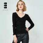 Fashion winter V neck lace temperament casual elegant knitting women slim sweater