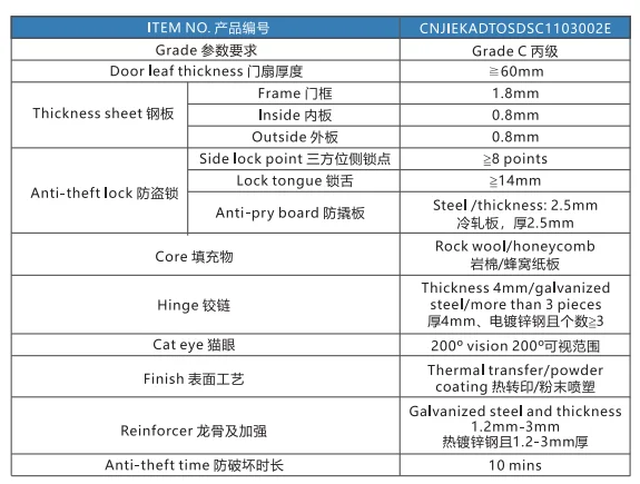 Entrance fire rated safe steel door