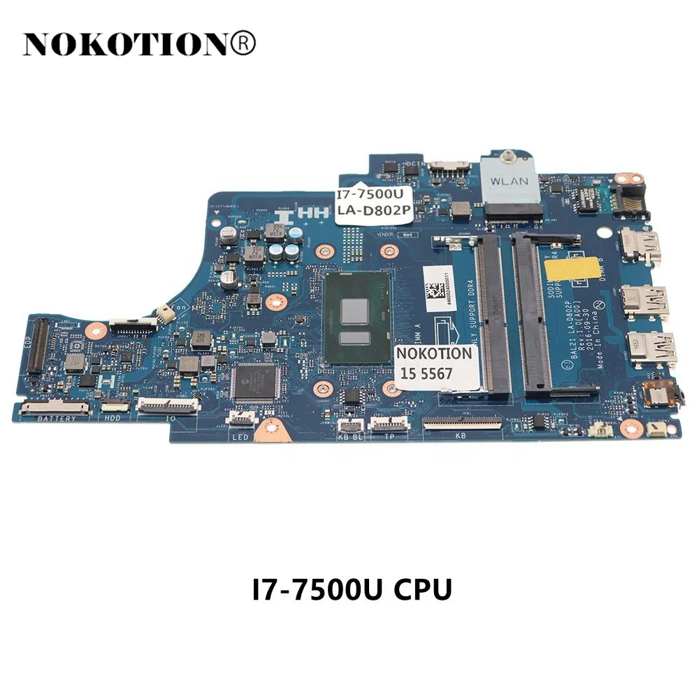 

CN-081YW5 081YW5 BAL21 LA-D802P For Dell Inspiron 15 5567 Laptop Motherboard I7-7500U CPU DDR4