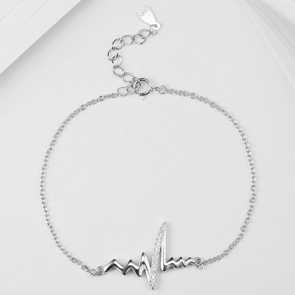 100% 925 Sterling Silver Bracelet Heartbeat Bracelet Chain Link Bracelet with Clear CZ Adjustable Jewelry Gift
100% 925 Sterling Silver Bracelet Heartbeat Bracelet Chain Link Bracelet with Clear CZ Adjustable Jewelry Gift