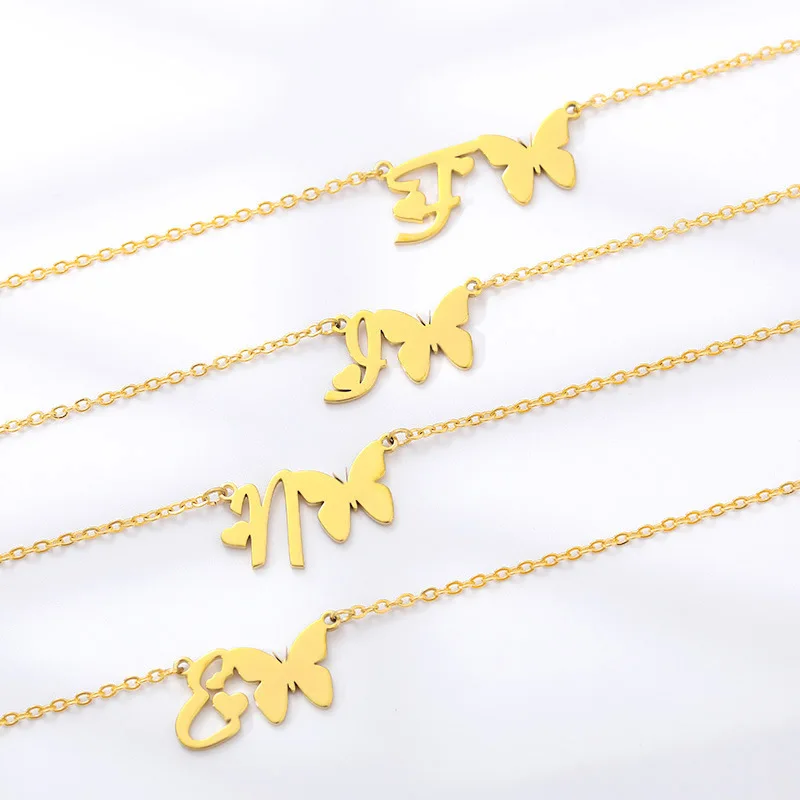 Hot Sale Gold Butterfly Pendant Necklace 26 Letters Alphabet Ladies Jewellery Chain Stainless Steel Necklace, Gold color
Hot Sale Gold Butterfly Pendant Necklace 26 Letters Alphabet Ladies Jewellery Chain Stainless Steel Necklace, Gold color