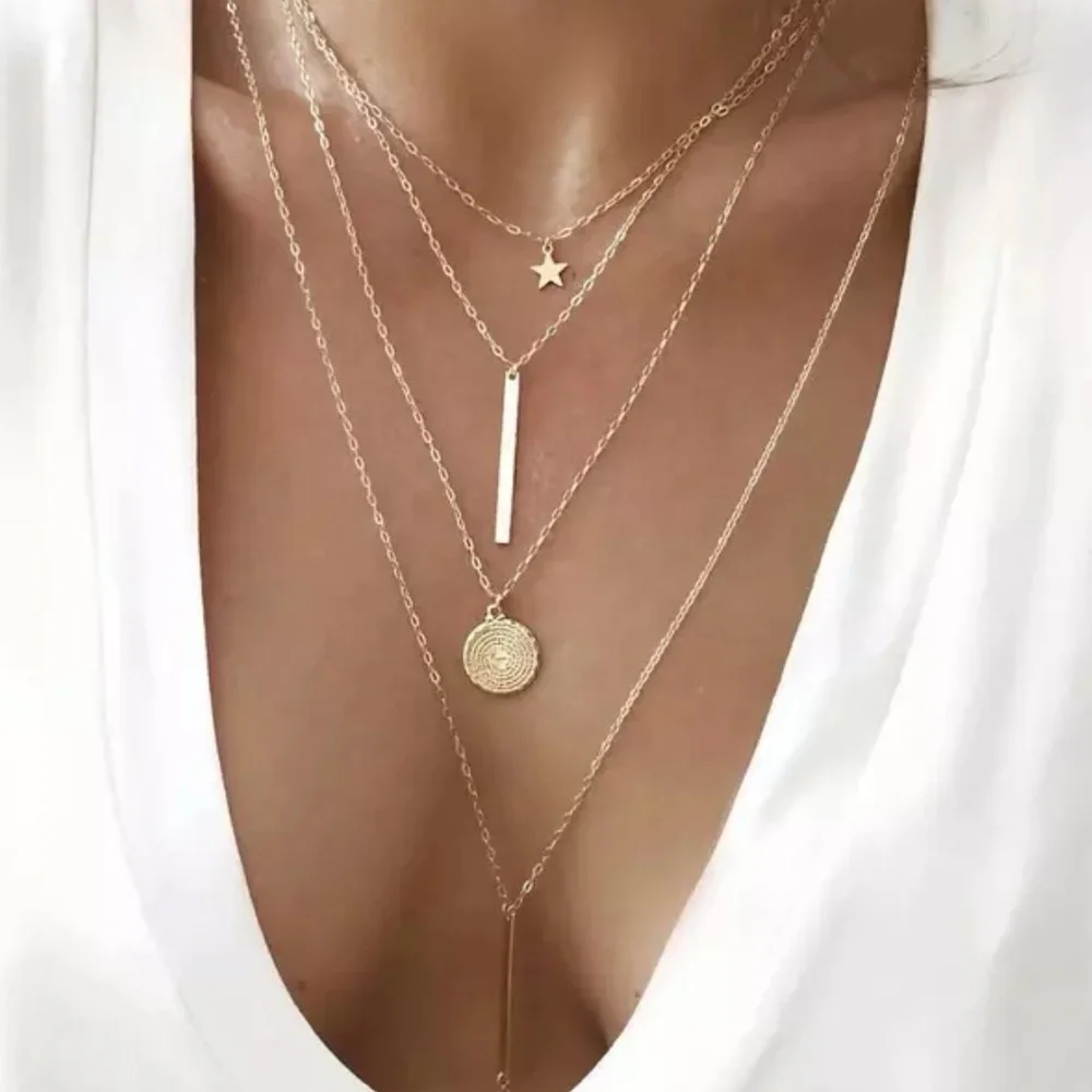 Fashion 18k Gold Plated Thin Chain Multi Layered Vertical Bar Charm Coin Star Pendant Necklace For Women, Gold ,white gold
Fashion 18k Gold Plated Thin Chain Multi Layered Vertical Bar Charm Coin Star Pendant Necklace For Women, Gold ,white gold