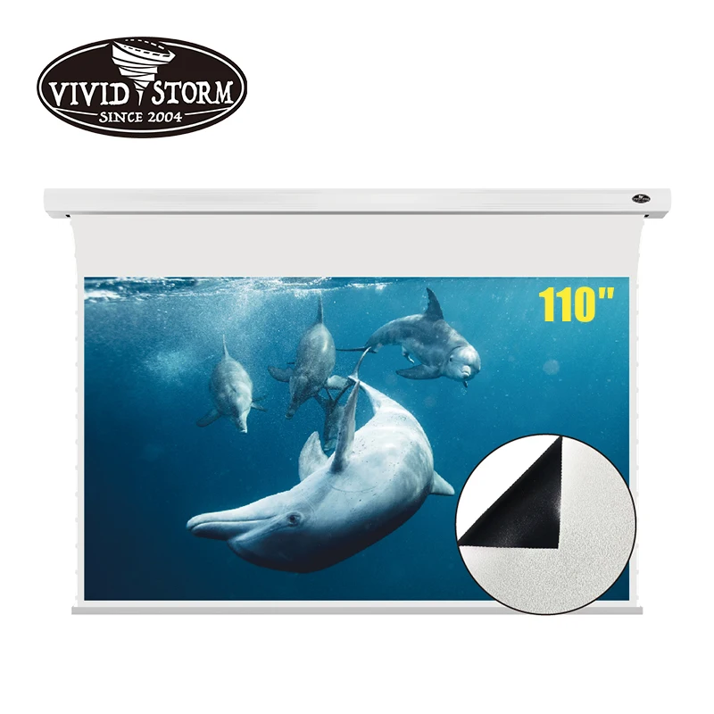 

VIVIDSTORM 110 inch Slimline Electric ceiling mounted projector screen PVC white cinema screen material UHD Home/Movie/Theater