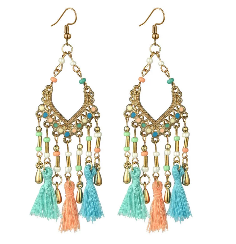 Cross-border new hotselling Bohemian Wholesale handmade long tassel bead earrings, Black blue white red
Cross-border new hotselling Bohemian Wholesale handmade long tassel bead earrings, Black blue white red