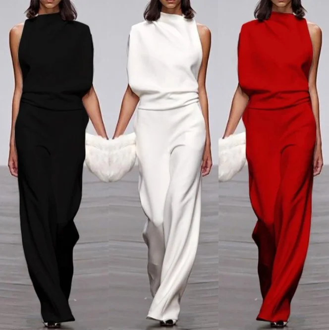 Summer plus-size women's plain color one-shoulder heaping collar jumpsuit dress pants
Summer plus-size women's plain color one-shoulder heaping collar jumpsuit dress pants
