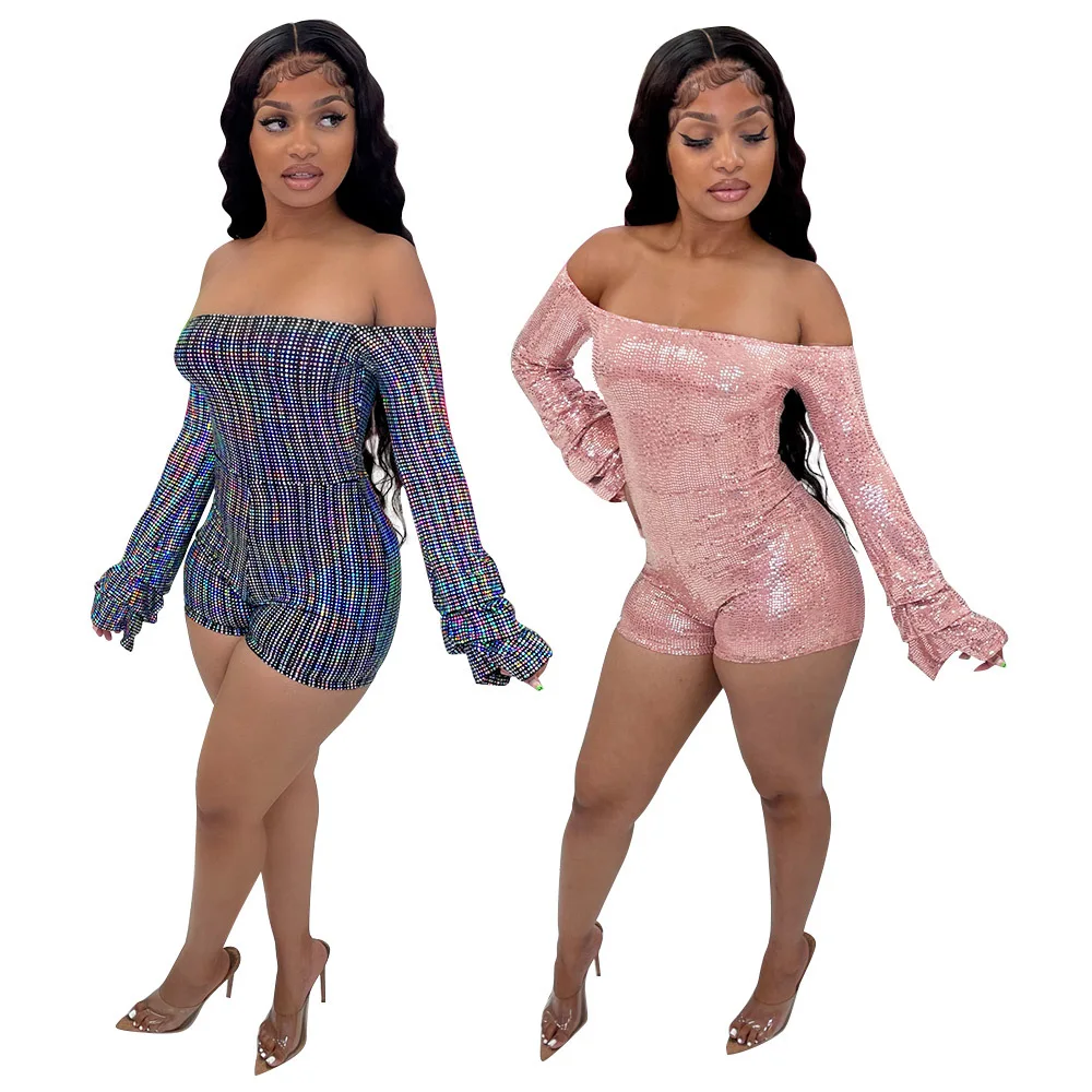 Party Queen Shiny Sequence Off Shoulder Rompers Slim Long Ruffle Sleeve Shorts Jumpsuit
Party Queen Shiny Sequence Off Shoulder Rompers Slim Long Ruffle Sleeve Shorts Jumpsuit
