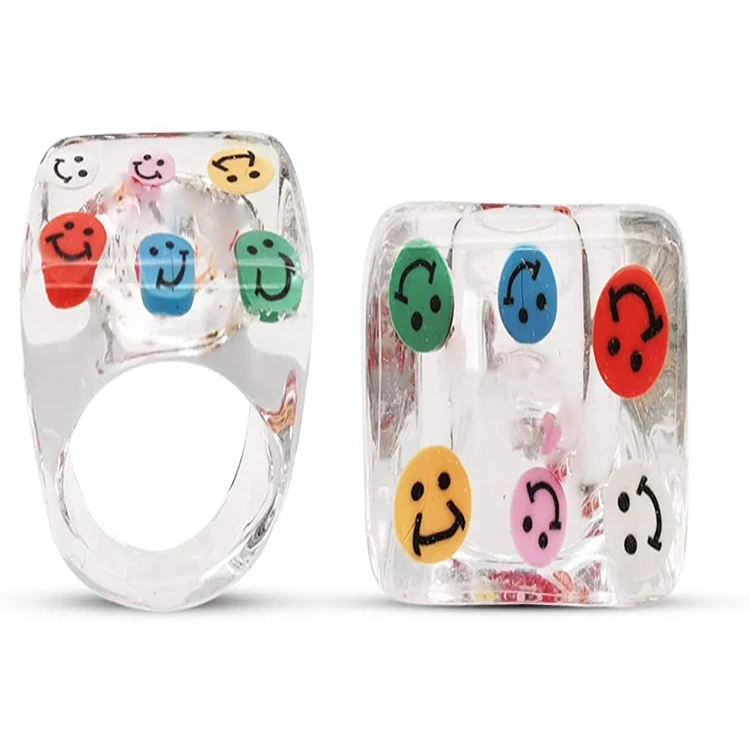 Newest Geometric Finger Ring Transparent Smile Face Acrylic Ring Cute Resin Rings for Woman
Newest Geometric Finger Ring Transparent Smile Face Acrylic Ring Cute Resin Rings for Woman