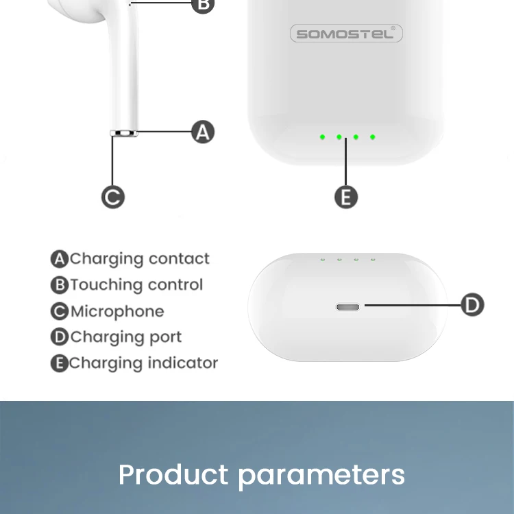 Somostel TWS i88 True Wireless Stereo Earbuds Bluetooth earphohne with wireless charging headphone for iphone - ANKUX.COM