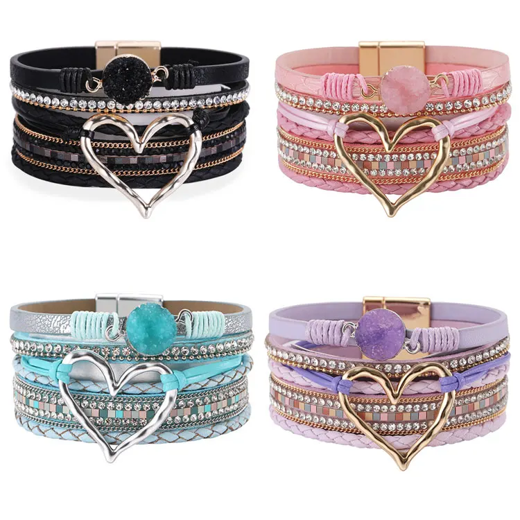 2023 New Magnetic Clasp Raw Crystal Big Heart Bracelet Women Bohemian 16 Colors Multilayer Wide Leather Wrap Bracelets Bangles
2023 New Magnetic Clasp Raw Crystal Big Heart Bracelet Women Bohemian 16 Colors Multilayer Wide Leather Wrap Bracelets Bangles