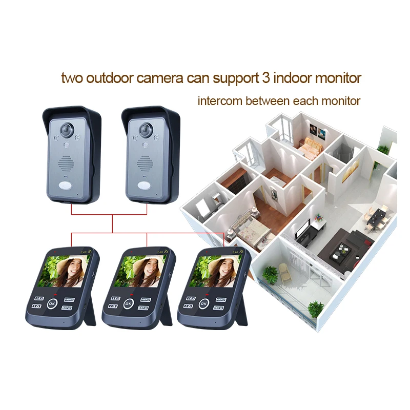 Bcomtech cheap video door phone system 4.3 inch long distance wireless apartment door bell