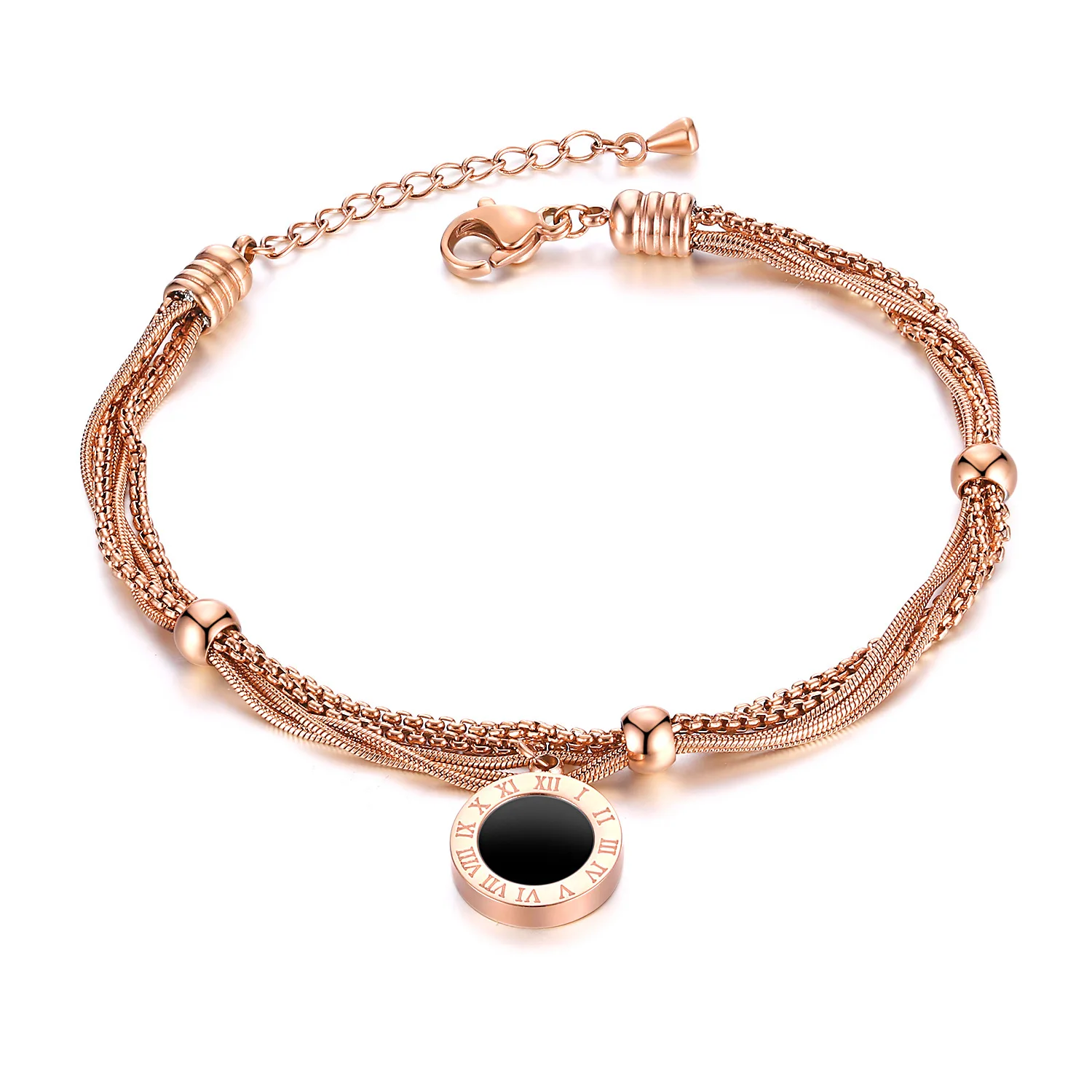 Titanium Steel Roman Numerals Round Card Bracelet Plated Rose Gold Bracelet Multi-layer Thick Chain Line Female Bracelet, Customized color
Titanium Steel Roman Numerals Round Card Bracelet Plated Rose Gold Bracelet Multi-layer Thick Chain Line Female Bracelet, Customized color