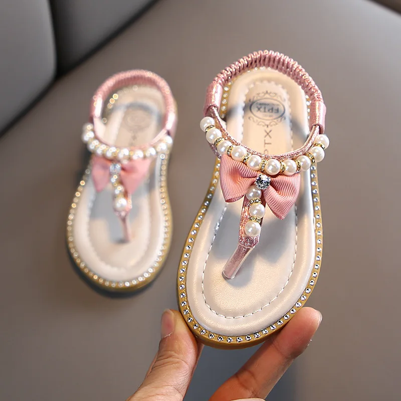 High-quality Popular Pearl Cute Pink Kids Bow Beach Sandals Flip Flops, Black pink grey
High-quality Popular Pearl Cute Pink Kids Bow Beach Sandals Flip Flops, Black pink grey